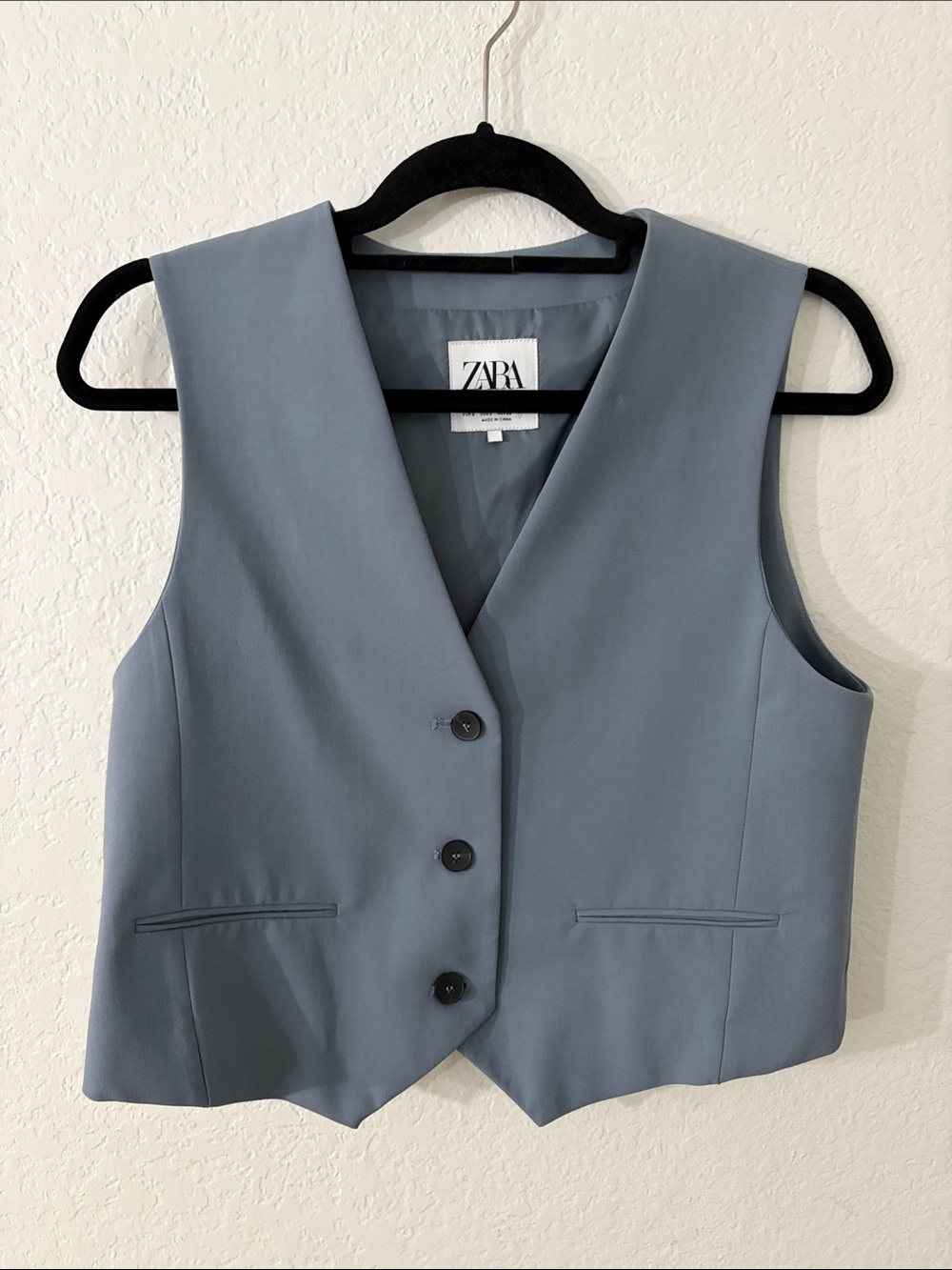 Zara Dusty Blue Structured Button Vest